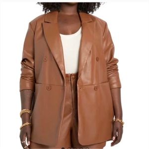 Eloquii Faux Leather Double Breasted Blazer Jacket Women Plus Size 24 Brown